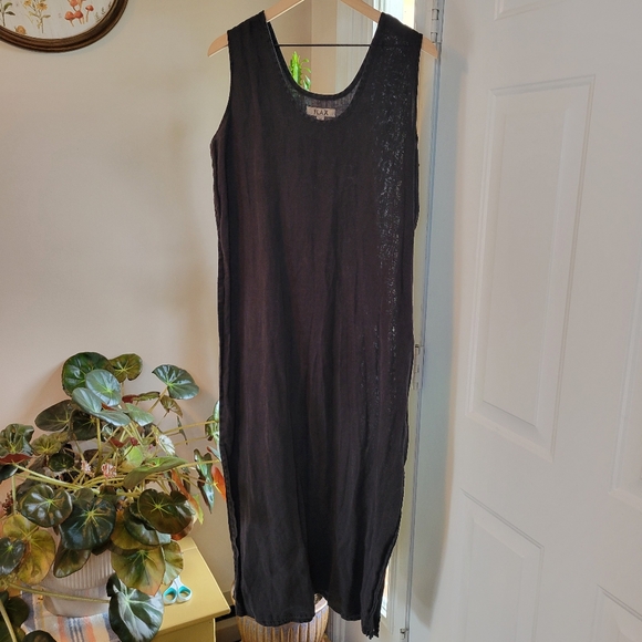 Flax 100% Linen Floor Length Black Lightweight Maxi Dress Size Medium - Picture 1 of 8